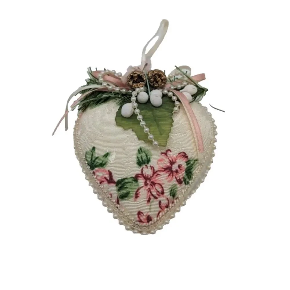 Victorian Heart‎ Shaped Christmas Lace Pink Rose Ornament